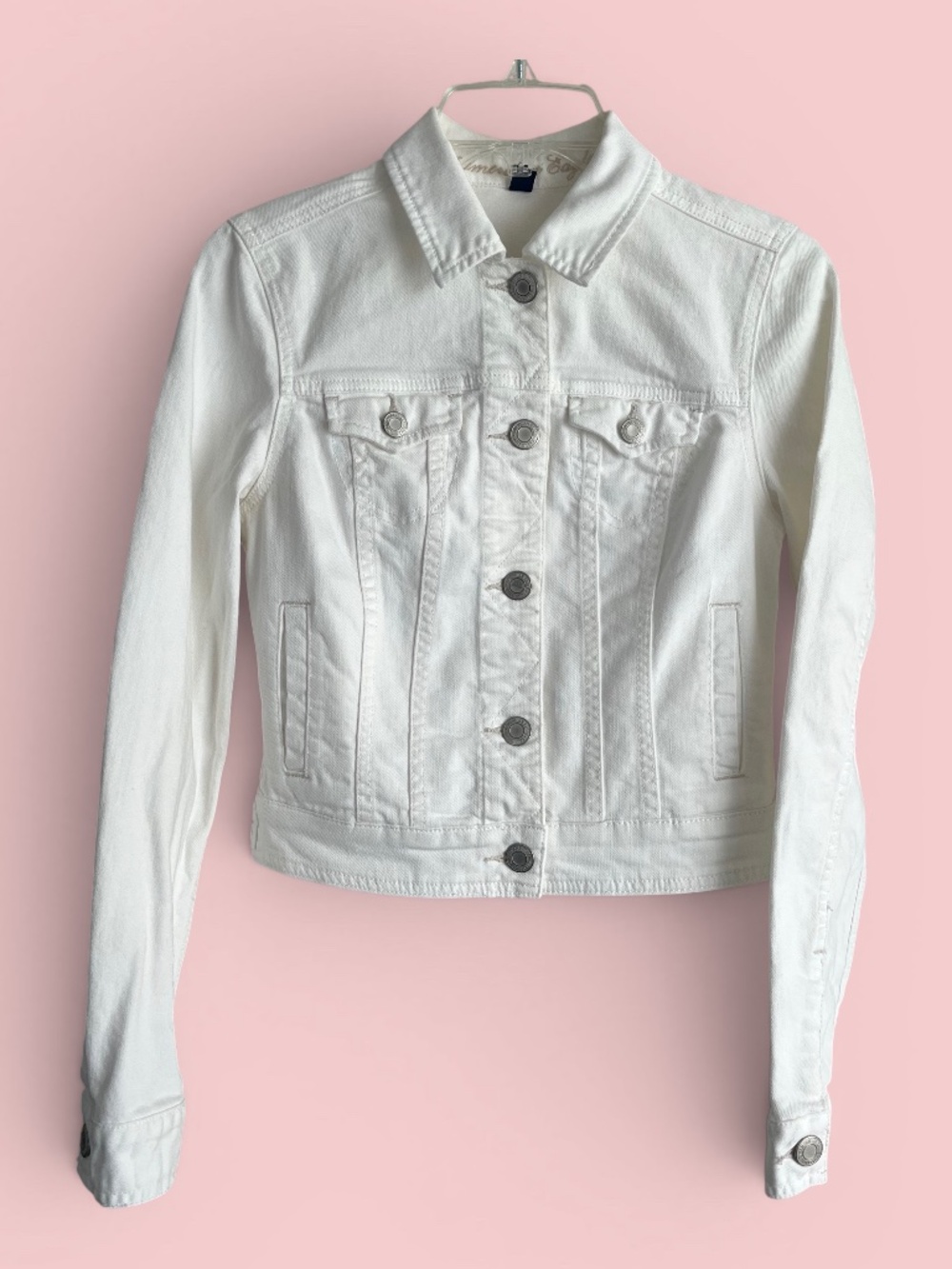 American Eagle Outfitters White Denim Cropped Jacket Size Small